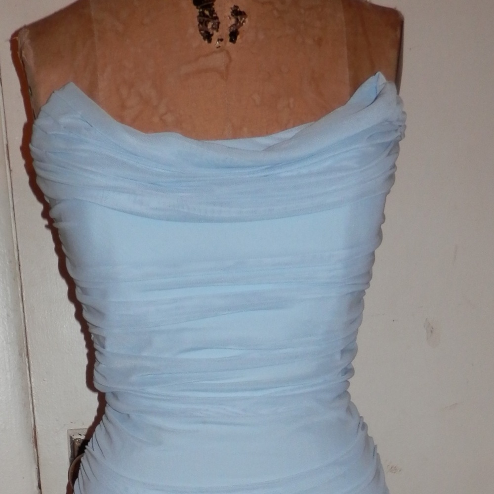 FRONT BOAT NECKLINE STRAPLESS ALLOVER CINCHED SIDE SLIT MAXI DRESS